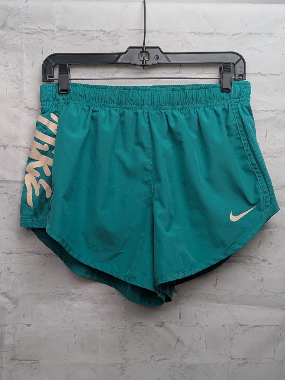 Nike Logo Womens Tempo Running Shorts Sz L 3" Green Dri-Fit Brief Lined